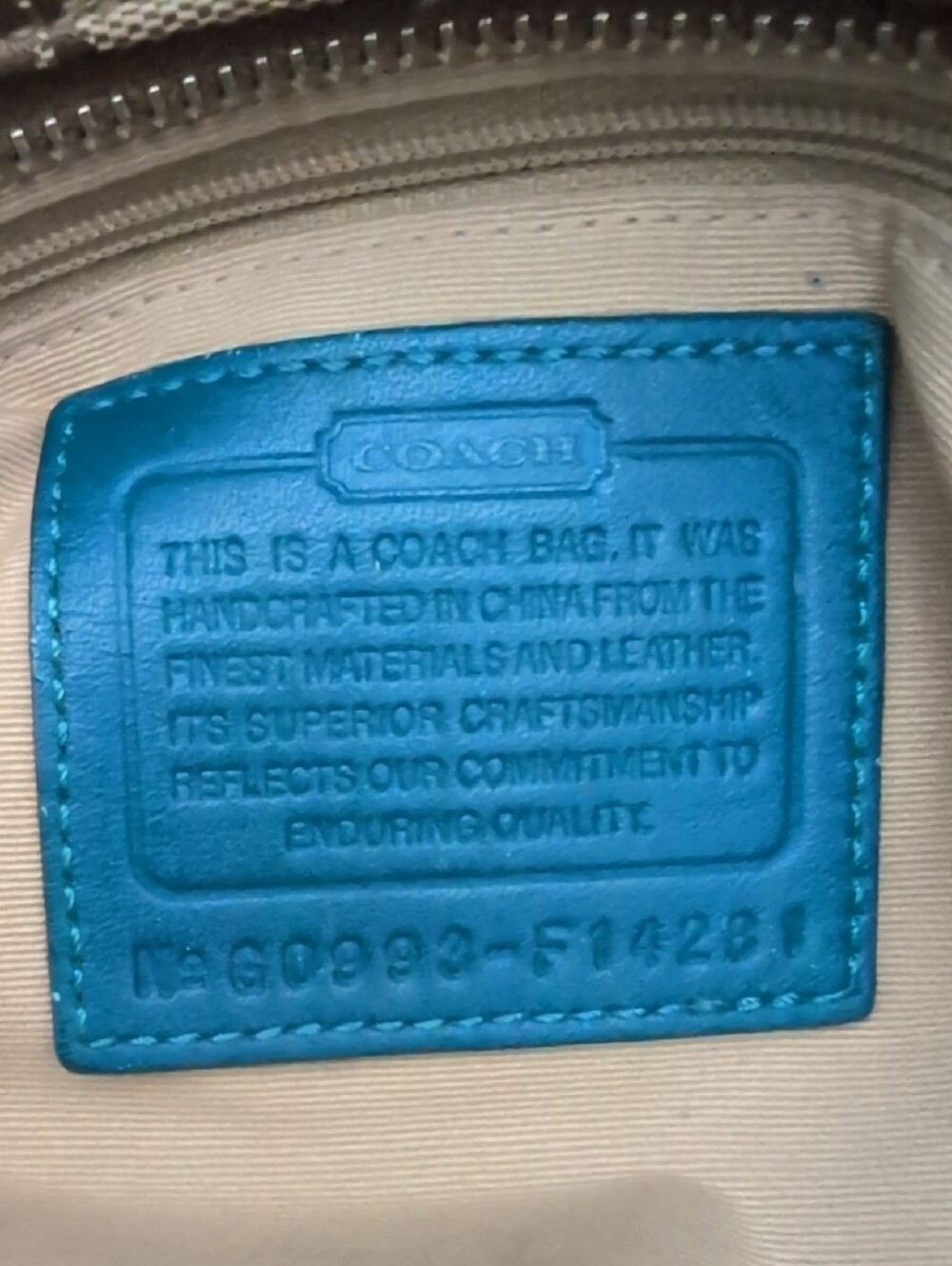 Vintage Y2k Coach Brown Signature Shoulder Bag with Teal Trim - Picture 5 of 10